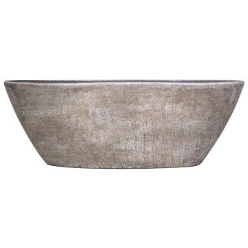 Ceramic boat bowl AGAPE with texture, white-brown, 26,5"x7,5"x9"/67x19x23cm