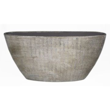 Ceramic boat bowl AGAPE with texture, white-brown, 28,5"x6,5"x14"/73x17x36cm