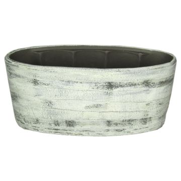 Oval ceramic orchid bowl ADELPHOS, lines, white-dark grey, 13"x6"x6"/33x15x15cm