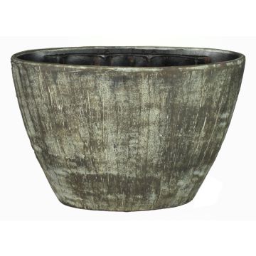 Shabby orchid pot RAKSCHA, ceramic, lines, brown-olive green, 12,5"x5,5"x9"/32x14,5x22,5cm