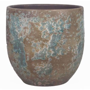 Rustic ceramic pot TSCHIL, colour gradient, brown-green, 6,5"/16cm, Ø6,5"/17cm