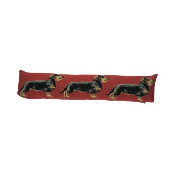 EMTIS decorative draught excluder cushion with wire-haired dachshund motif, red, 90x15x20cm