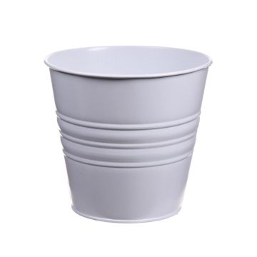 Round zinc pot MICOLATO with grooves, white, 5.1"/13cm, Ø6"/15,5cm
