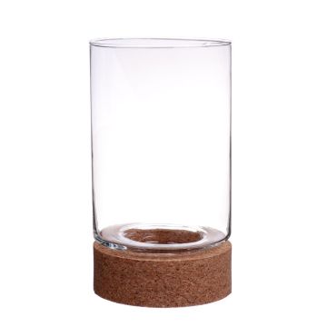 Candle glass BERRO with cork base, clear, 10"/25cm, Ø6"/15cm