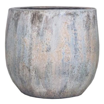 Ceramic planter MORTAZA with texture, blue-beige, 8"/21cm, Ø9"/23cm
