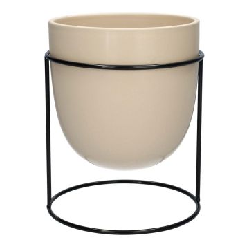 DIMITRIOS ceramic plant pot with metal stand, beige-matt-black, 13 cm, Ø 10.8 cm
