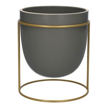 DIMITRIOS ceramic plant pot with metal stand, grey-matt-gold, 13 cm, Ø 10.8 cm