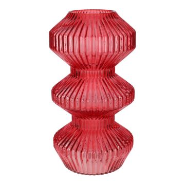 Glass vase LUCELLE with grooves, cherry red, 12"/30cm, Ø6.3"/16cm Glass vase LUCELLE with grooves, cherry red, 12"/30cm, Ø6.3"/16cm