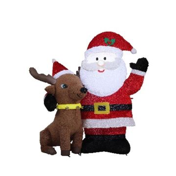 XXL decorative Santa Claus and reindeer SISSA, inflatable, plush, LEDs, red-white-brown, 5ftx28"x6ft/155x70x183cm XXL decorative Santa Claus and reindeer SISSA, inflatable, plush, LEDs, red-white-brown, 5ftx28"x6ft/155x70x183cm