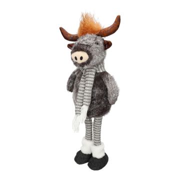Plush decorative bull STADEN, standing, grey, 25x19x67cm