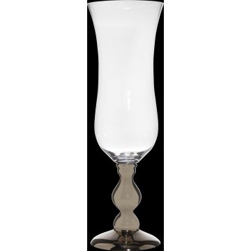 Big champagne glass vase PIYA with foot, XXL size, clear-silver, 3ft/90cm, Ø11"/29cm