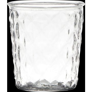 Votive glass IRYNA with diamond pattern, clear, 6"/15cm, Ø5.3"/13,5cm Votive glass IRYNA with diamond pattern, clear, 6"/15cm, Ø5.3"/13,5cm