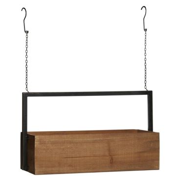 Hanging wooden flowerpot AILSA with metal handle, brown, 23"x6.3"x19"/58,5x16x48,5cm