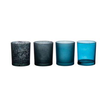 Tealight holder LYLA made of glass, 4 pieces, turquoise-blue, 3.5"/9cm, Ø3.1"/8cm Tealight holder LYLA made of glass, 4 pieces, turquoise-blue, 3.5"/9cm, Ø3.1"/8cm