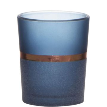 Tea light holder DUSTEN, made of glass, decorative stripes, blue-matt, 2.6"/6,5cm, Ø2.2"/5,5cm