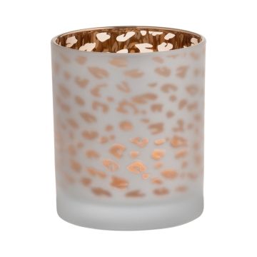Votive glass SENGA, leopard pattern, matt-gold, 4"/10cm, Ø3.5"/9cm