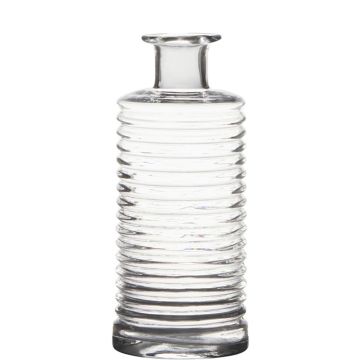 Glass decor bottle STUART with grooves, clear, 8"/21,5cm, Ø3.7"/9,5cm