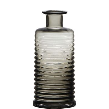 Glass decor bottle STUART with grooves, grey-clear, 8"/21,5cm, Ø3.7"/9,5cm