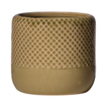 Ceramic plantpot DANYLO, diamond pattern, green-brown, 4.1"/10,5cm, Ø4.7"/12cm