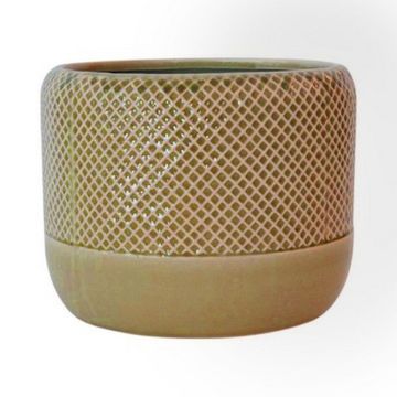 Ceramic plantpot DANYLO, diamond pattern, green-brown, 6"/15cm, Ø7.5"/19cm