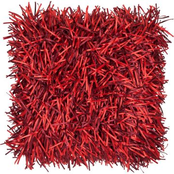 Couch cushion DAKIRA, red, long fringes, 18"x18"/45x45cm