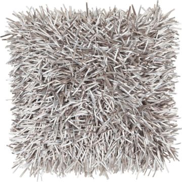 Couch cushion DAKIRA, light grey, long fringes, 18"x18"/45x45cm