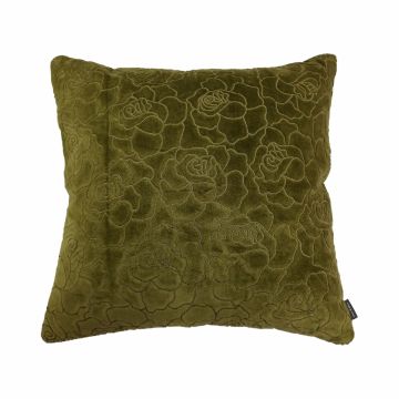 Velvet cushion ALAIA, rose pattern, green-yellow, 18"x18"/45x45cm