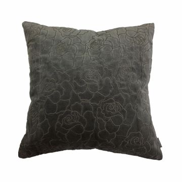 Velvet cushion ALAIA, rose pattern, grey, 18"x18"/45x45cm