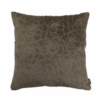Velvet cushion ALAIA, rose pattern, beige, 18"x18"/45x45cm