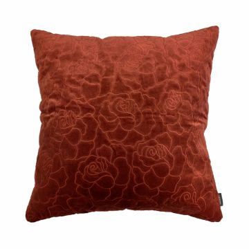 Velvet cushion ALAIA, rose pattern, rust, 18"x18"/45x45cm