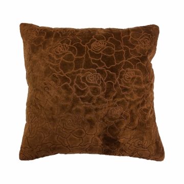 Velvet cushion ALAIA, rose pattern, chocolate brown, 18"x18"/45x45cm