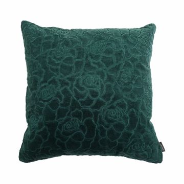 Velvet cushion ALAIA, rose pattern, pine green, 18"x18"/45x45cm