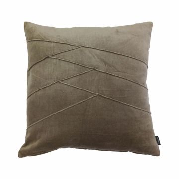 Cuddly velvet cushion NOELANI, diagonal decorative stitching, light brown, 18"x18"/45x45cm
