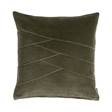 Cuddly velvet cushion NOELANI, diagonal decorative stitching, olive green, 18"x18"/45x45cm