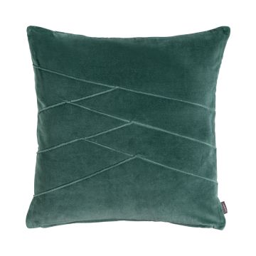 Cuddly velvet cushion NOELANI, diagonal decorative stitching, green-blue, 18"x18"/45x45cm