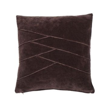Cuddly velvet cushion NOELANI, diagonal decorative stitching, chocolate brown, 18"x18"/45x45cm