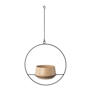 Hanging pot made of metal QUINLEE, metal ring, beige-black, 14"x7"x28"/36x18x70cm
