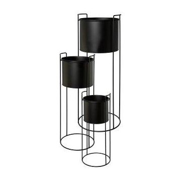 Round plant pot SULOLA with metal stand, black, 7"x20"/19x50cm, 9"x26"/23x65cm, 11"x31"/28x80cm