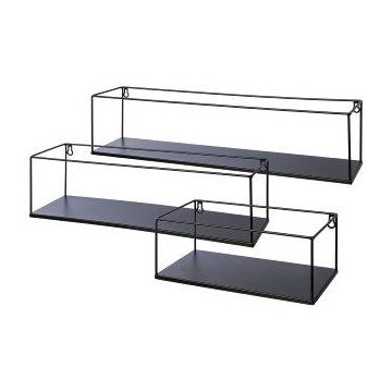Industrial metal wall shelf QUIANA, 3 pieces, black, 13"x6"x5.1"/32x15x13cm, 20"x6"x5.5"/50x15x14cm, 26"x6"x6"/65x15x16cm