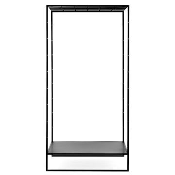 Industrial metal shelving unit QUIANA, 1 shelf, 1 hanging rack, black, 100x100x200cm