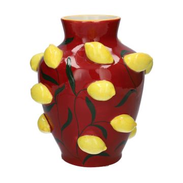 Flower vase JULLA made of dolomite, 3D lemons, red-yellow, 10"/25,7cm, Ø9"/22,5cm Flower vase JULLA made of dolomite, 3D lemons, red-yellow, 10"/25,7cm, Ø9"/22,5cm