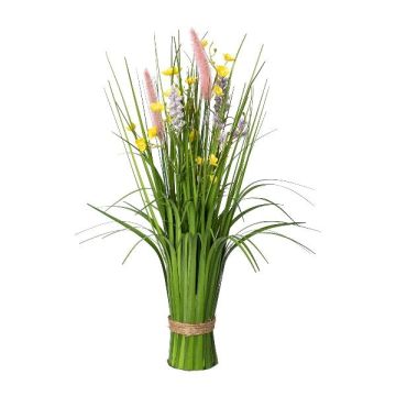 Artificial flower arrangement: JIRVO lamp cleaner grass bundle with flowers and panicles, pink-purple-yellow, 50 cm