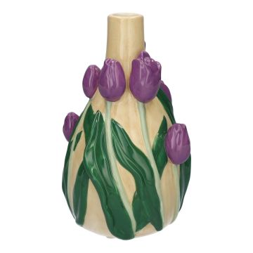Decorative vase LIMEA made of dolomite, 3D tulips, beige-purple-green, 8"/21,6cm, Ø5.2"/13,3cm Decorative vase LIMEA made of dolomite, 3D tulips, beige-purple-green, 8"/21,6cm, Ø5.2"/13,3cm