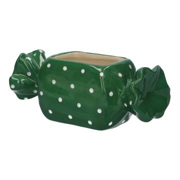 Ceramic flower pot in the shape of a sweet AMIEL with polka dots, green-white, 8"x3.3"x3.1"/20,5x8,5x8cm