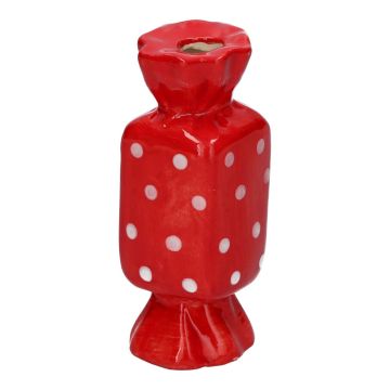 Square single flower vase in the shape of a sweet AMIEL made of ceramic, with dots, red-white, 1.8"x1.8"x4.5"/4.5x4.5x11.5cm Square single flower vase in the shape of a sweet AMIEL made of ceramic, with dots, red-white, 1.8"x1.8"x4.5"/4.5x4.5x11.5cm