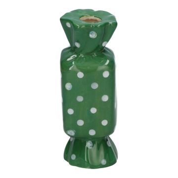 Square single flower vase in the shape of a sweet AMIEL made of ceramic, with dots, green-white, 1.8"x1.8"x4.5"/4,5x4,5x11,5cm