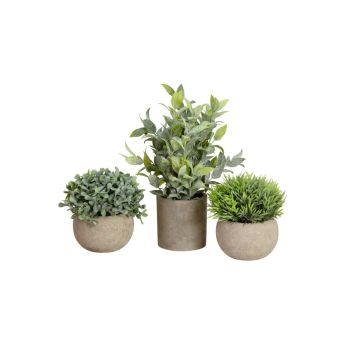 Artificial arrangement LAVADA made of boxwood, ornamental grass, butcher's broom, decorative pot, green, 4.7"-10"/12-25cm