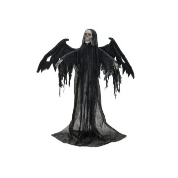 Halloween animated angel of death skeleton WOTAN with wings, creepy laugh and movement function, LEDs, 40x100x175cm