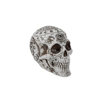Halloween skull FARALDA with mystical signs and symbols, white-black, 4.7"x3.9"x7.1"/12x10x18cm Halloween skull FARALDA with mystical signs and symbols, white-black, 4.7"x3.9"x7.1"/12x10x18cm
