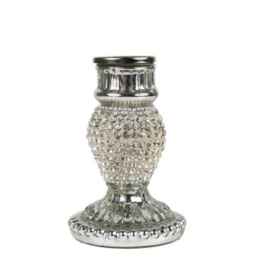 Aluminium rhinestone candle holder KRYSTINA, silver, 3.9"/10cm, Ø2.8"/7cm